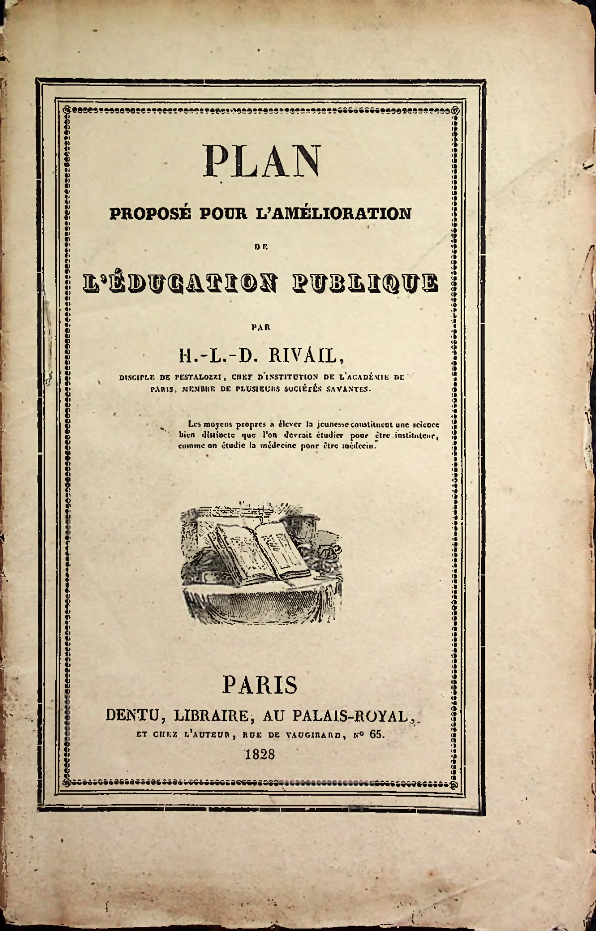 Page couverture du plan proposé pour l'amélioration de l'éducation publique